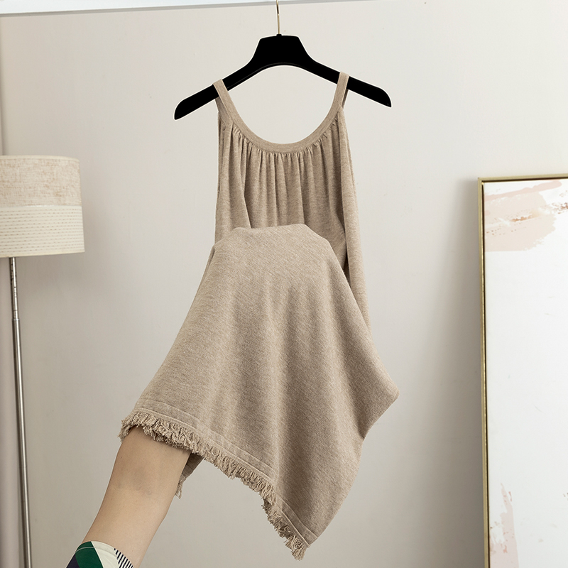 a字针织纯色吊带连衣裙女