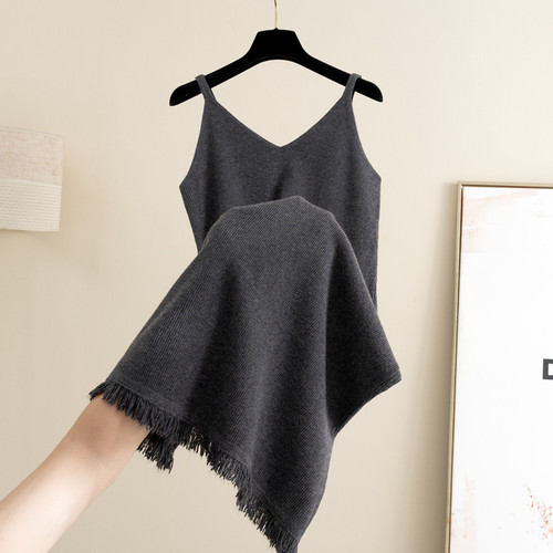 羊毛纯色针织吊带连衣裙女