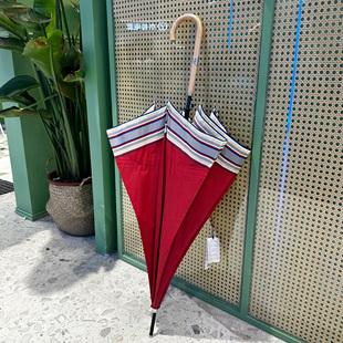 拉夫马儿家！实木手柄！气质红色接边风格！自动防风长柄晴雨伞女