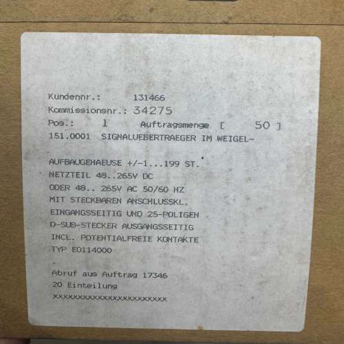 【】Weigel 信号传输器 151.0001[议]