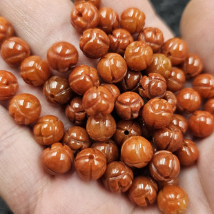 翡翠玉a货红翡莲花珠玉石散珠鸡血红干青莲花手链项链饰品配件珠