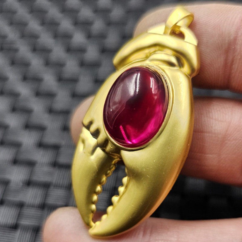 红钢石蛋面镶嵚蟹钳挂件金色蟹钳吊坠男女同款项链坠饰品珠子