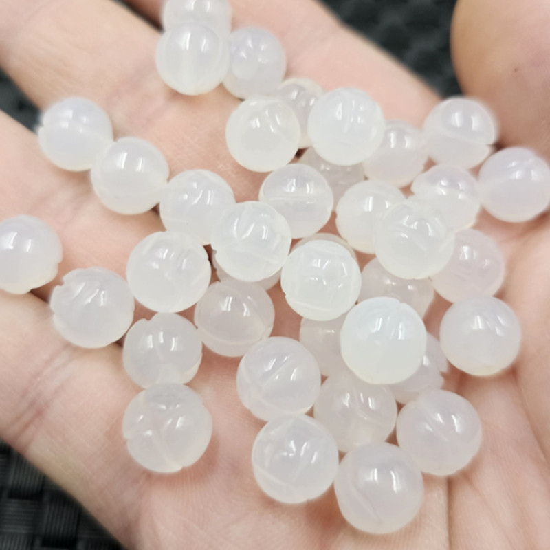 冰种白玛瑙莲花珠圆珠玉石散珠白玉髓雪莲花diy饰品配件手工珠子