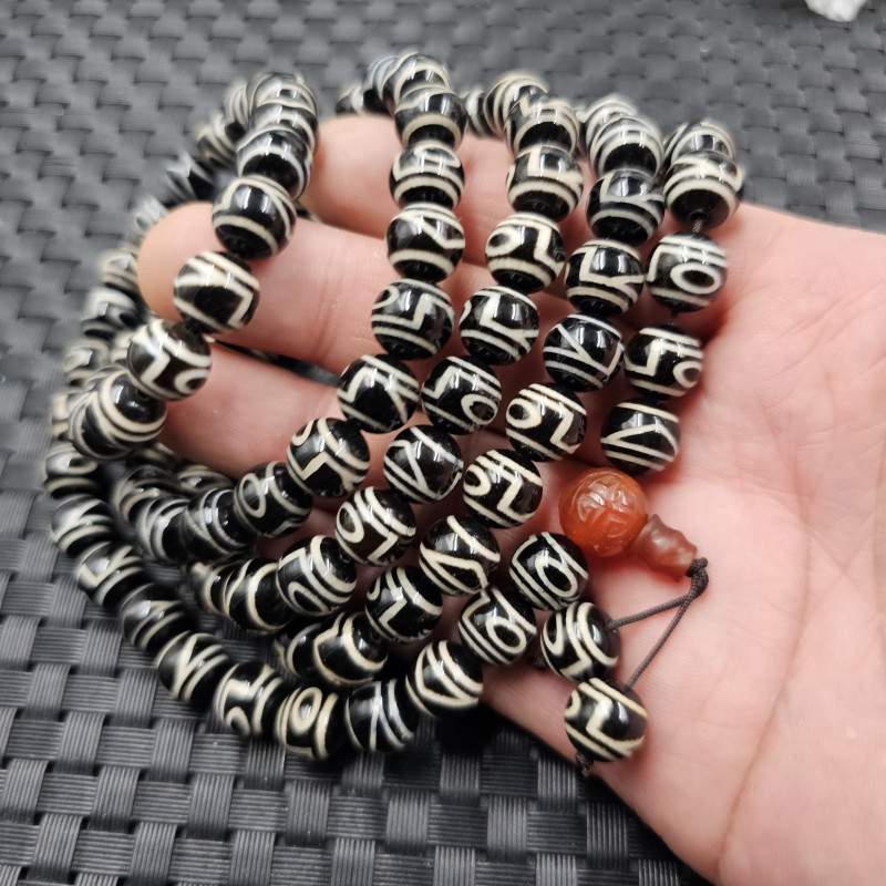 黑白玛瑙一眼靠山天珠圆珠玉手链