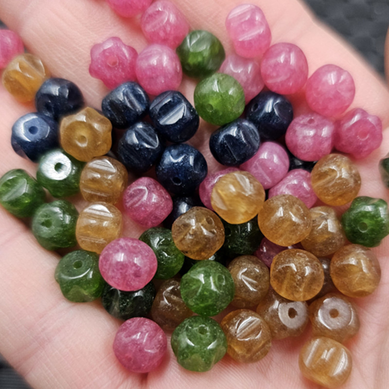 仿碧玺南瓜珠玉石散珠橄榄绿
