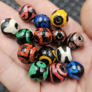 红黄蓝绿白色包浆天珠圆珠玉石散珠虎牙龟甲贵人天珠多宝珠饰品珠