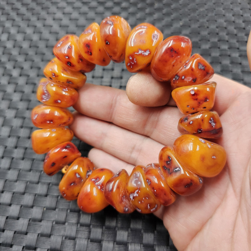 人造蜜蜡随型珠手链橘红色蜜蜡裸石手链男女同款手链饰品手串手饰