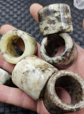 仿古岫玉玉石扳指古铜色黑色