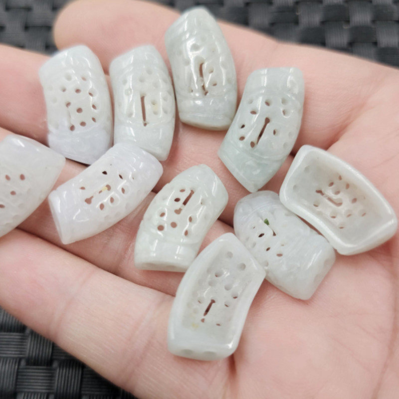 翡翠玉镂空福字玉石散珠弧形双孔手链项链发簪饰品配件手工玉珠子