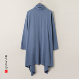QT715-C818-P115风亚麻古装禅修假两件衬衫汉服居士风衣男-蓝，男装风衣，钱塘715