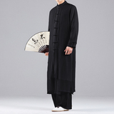 QT715-A2-P135风开衫禅修茶服仙气飘飘汉服盘扣长款唐装-白，男装风衣，钱塘715