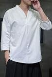 QT715-7022-特P25风夏季棉麻汉服T恤男七分袖宽松七分袖T恤-1，男装T恤，钱塘715