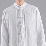 QT715-A2-P135风开衫禅修茶服仙气飘飘汉服盘扣长款唐装-白，男装风衣，钱塘715