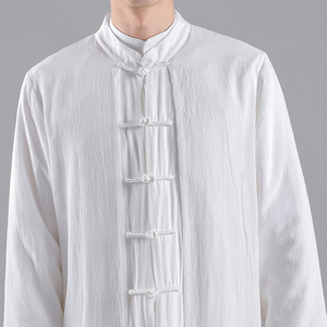 QT715-A2-P135风开衫禅修茶服仙气飘飘汉服盘扣长款唐装-白图片