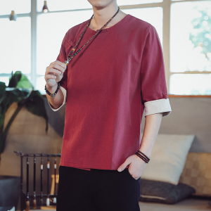 QT715-7221-P60风夏季短袖汉服衬衫男盘扣古装唐装-灰图片