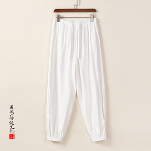 QT715-K898-P75风春秋亚麻休闲裤宽松麻料坠感萝卜裤-咖图片