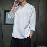 QT715-7022-特P25风夏季棉麻汉服T恤男七分袖宽松七分袖T恤-3，男装T恤，钱塘715