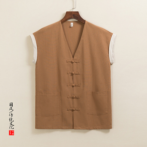 QT715-C812-P55风复古风盘扣唐装背心男士休闲汉服无袖马甲-2