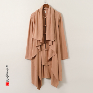 QT715-C818-P115风亚麻古装禅修假两件衬衫汉服居士风衣男-米图片