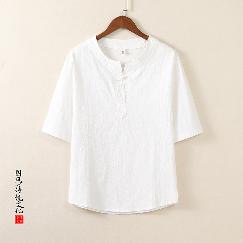 QT715-T7025-P35夏季风棉麻短袖T恤盘扣唐装中式复古半袖-灰,男装T恤,钱塘715
