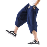 QT715-7084-P35夏季风棉麻短裤男宽松大码日系七分裤-红，男装牛仔裤，钱塘715