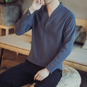 QT715-7029-P40风秋季中式棉麻长袖T恤复古汉服打底唐装-白图片