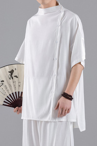 QT715-T3-P75夏季风宽松垂感中袖衬衫情侣日系休闲小众衣服-2图片