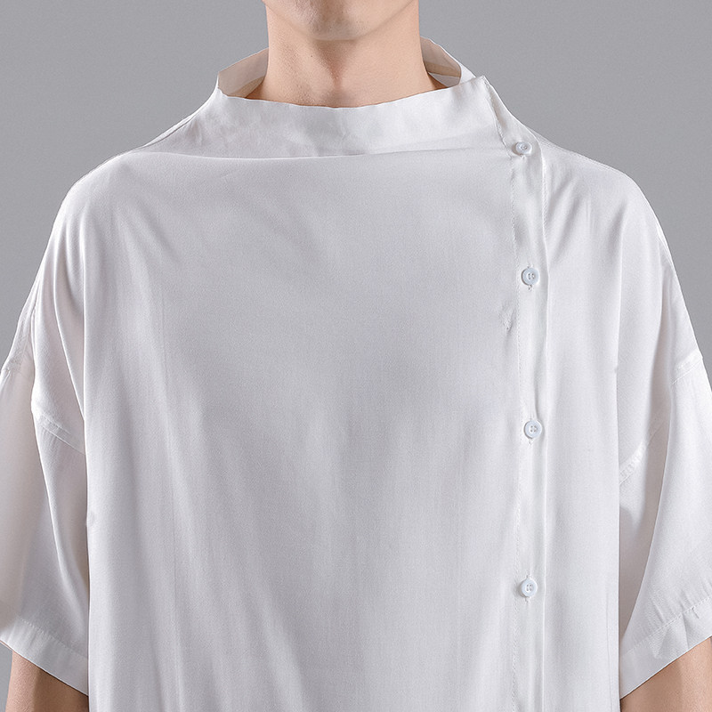 QT715-T3-P75夏季风宽松垂感中袖衬衫情侣日系休闲小众衣服-1,男装衬衫,钱塘715