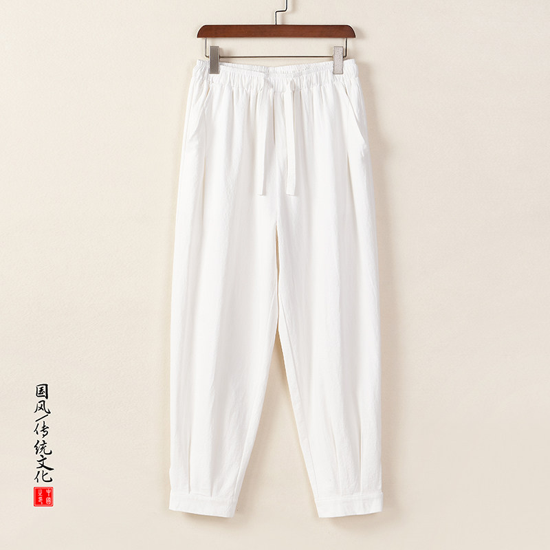 QT715-K897-P55风男束脚盘扣宽松大码裤子棉麻休闲裤-灰,男装休闲裤,钱塘715