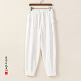 QT715-K897-P55风男束脚盘扣宽松大码裤子棉麻休闲裤-灰，男装休闲裤，钱塘715