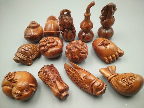 崖柏黑檀人物手把玩件