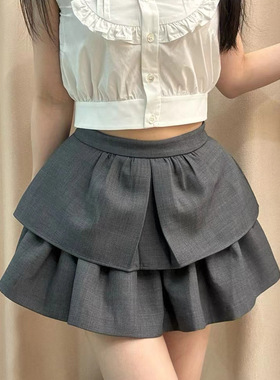 花一【上海高版本】24ss高腰百搭双层设计感A字波浪半身裙shushut