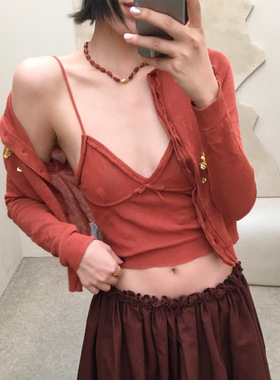 花一【上海高版本】新低胸蝴蝶结修身短款外穿针织吊带女shushuto