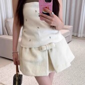 花一 饰毛呢短裙女marche 25ss秋冬奶油毛绒蝴蝶结装 上海高版 本