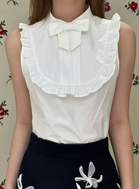 花一【上海高版本】时尚通勤休闲气质感塔克花边无袖上衣shushuto