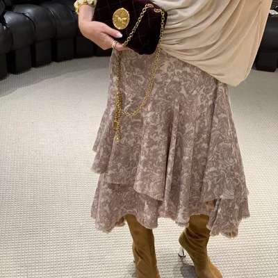 不规则裙摆毛边百搭长裙