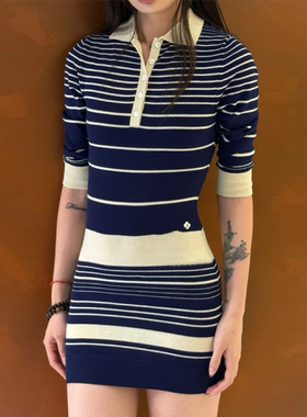 花一【上海高版本】25ss新针织裙条纹撞色紧身包臀连衣裙shushuto