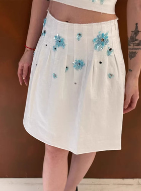 花一【上海高版本】26ss复古百搭重工精致低腰打褶半裙女shushuto