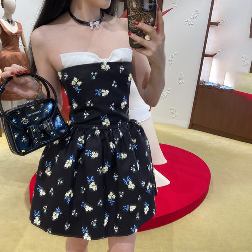 休闲蝴蝶结抹胸礼服短连衣裙