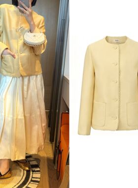 花一【上海高版本】新百搭D to  精纺羊毛桑蚕丝立体饰边短款外套