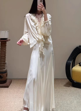 花一【上海高版本】26ss高级百搭系带蕾丝花边垂坠衬衣半裙套装女