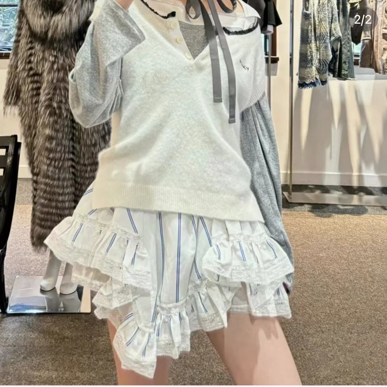 不规则条纹蓬蓬小短裙