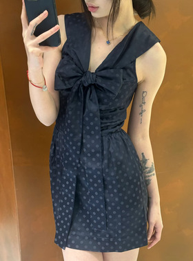 花一【上海高版本】25ss新气质优雅系带蝴蝶结波点连衣裙shushuto
