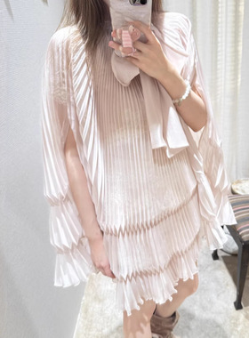 花一【上海高版本】26ss易梦玲同款春夏薄纱压褶蝴蝶结绑带上衣女