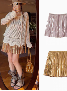 花一【上海高版本】26ss新压褶短半裙时尚百搭复古A字百褶裙子女