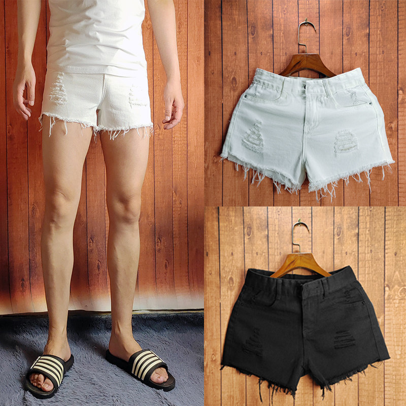 2023新款男士纯色破洞牛仔短裤显瘦毛边三分超短裤女士流苏边热裤,男装,牛仔裤,淘宝优惠券,粉丝福利购,淘宝优惠卷