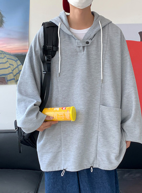 华夫格卫衣男秋冬设计感小众潮牌上衣服ins情侣港风宽松连帽外套