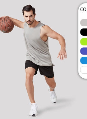 篮球运动背心侧开叉前短后长速干透气马拉松跑步训练男士健身坎肩