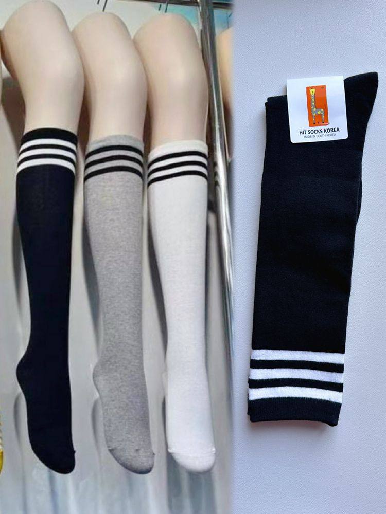 韩国正品代购HIT SOCKS袜子 INS同款纯色三条杠运动休闲小腿袜