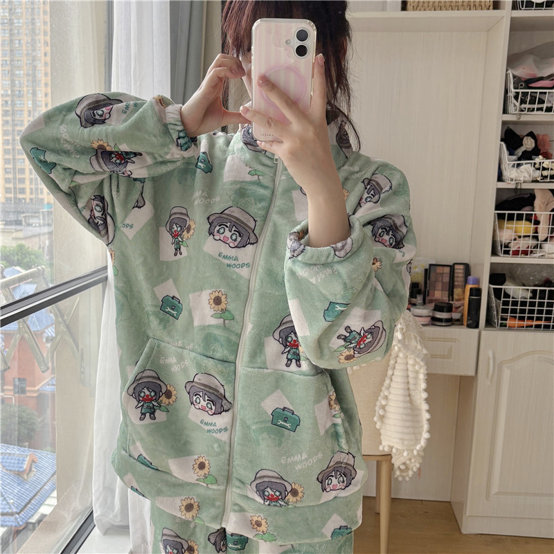 第五人格冬季加厚法兰绒保暖男女情侣睡衣拉链两件套家居服可外穿